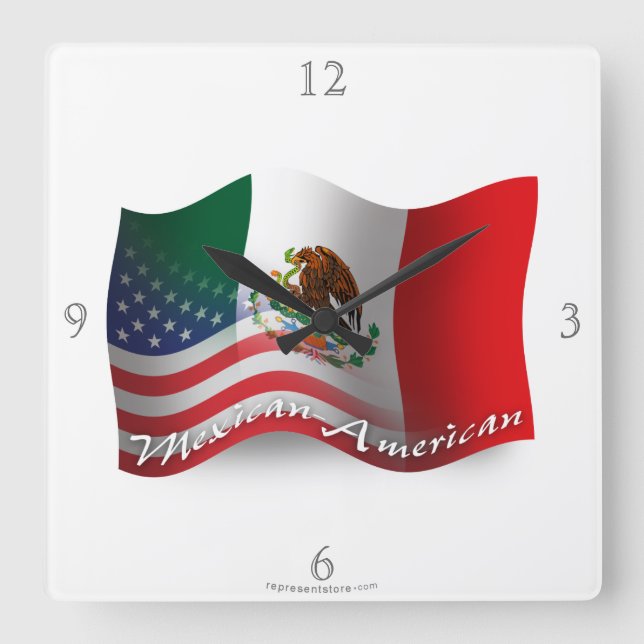 Reloj Cuadrado Bandera que agita mexicana-americano (Anverso)