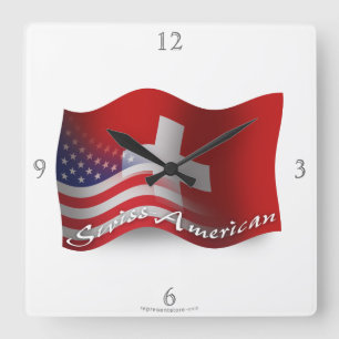 Reloj Cuadrado Bandera que agita Suizo-Americana