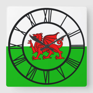 Reloj Cuadrado Bandera roja del dragón galés de Gales