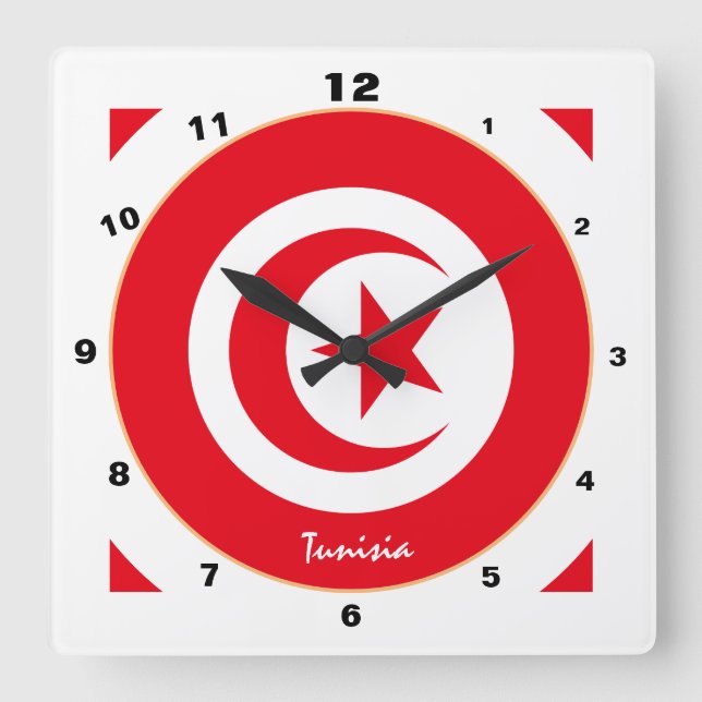 Reloj Cuadrado Bandera tunecina moderna, hogar de moda tunecino / (Anverso)