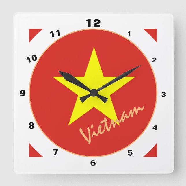 Reloj Cuadrado Bandera vietnamita moderna, hogar vietnamita / dis (Anverso)