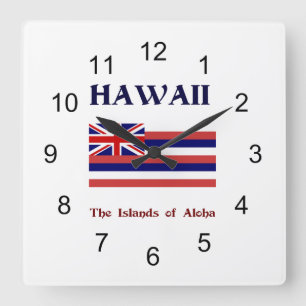 Reloj Cuadrado Bandera y lema de Hawái