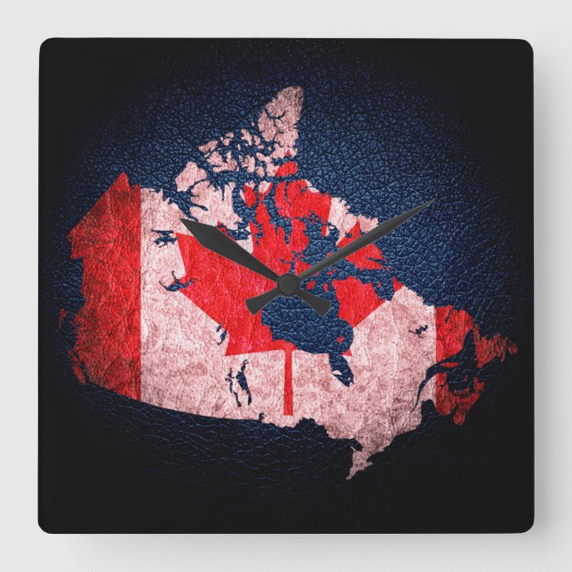 Reloj Cuadrado Bandera y mapa de Canadá (Anverso)