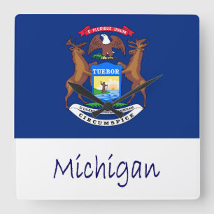 Reloj Cuadrado Bandera y nombre de Michigan