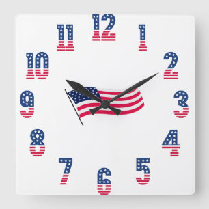 Reloj Cuadrado Bandera y números estadounidenses