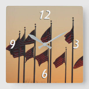 Reloj Cuadrado Banderas al Atardecer Patriótico Americano USA