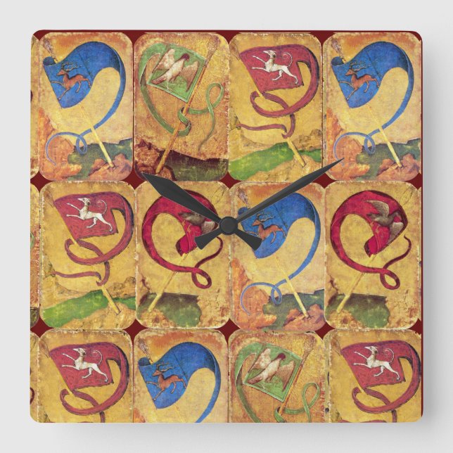 Reloj Cuadrado Banderas/perros de la corte alemana, ciervos, cetr (Anverso)