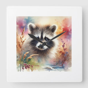 Reloj Cuadrado Bandit Racoon 080824AREF101 - Watercolor