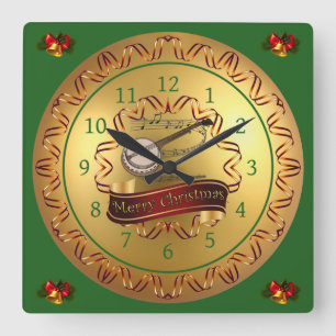 Reloj Cuadrado Banjo ~ Musical Scroll ~ "Feliz Navidad" 