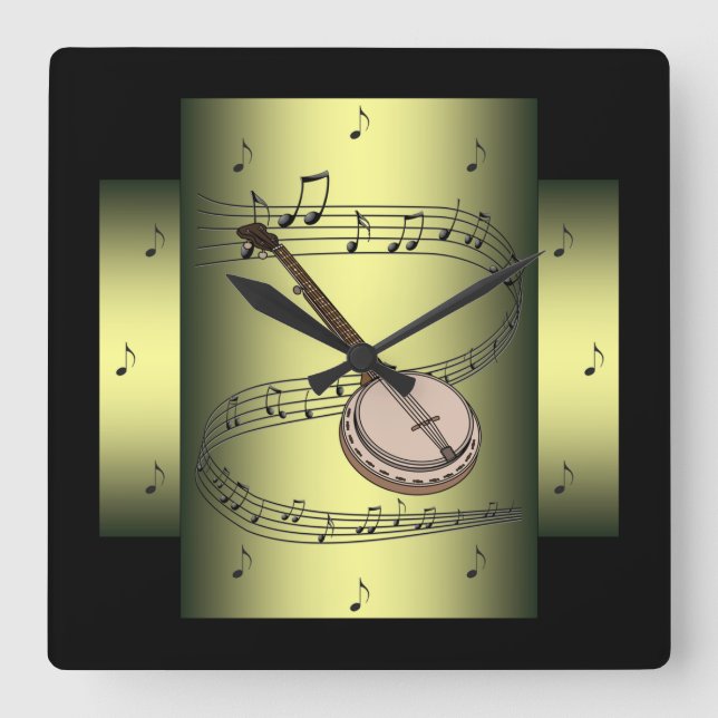 Reloj Cuadrado Banjo ~ Musical Swirl ~ Notas ~ * ~ ~ (Anverso)
