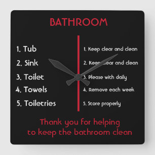 Reloj Cuadrado Baño limpio Gracias Rótulo