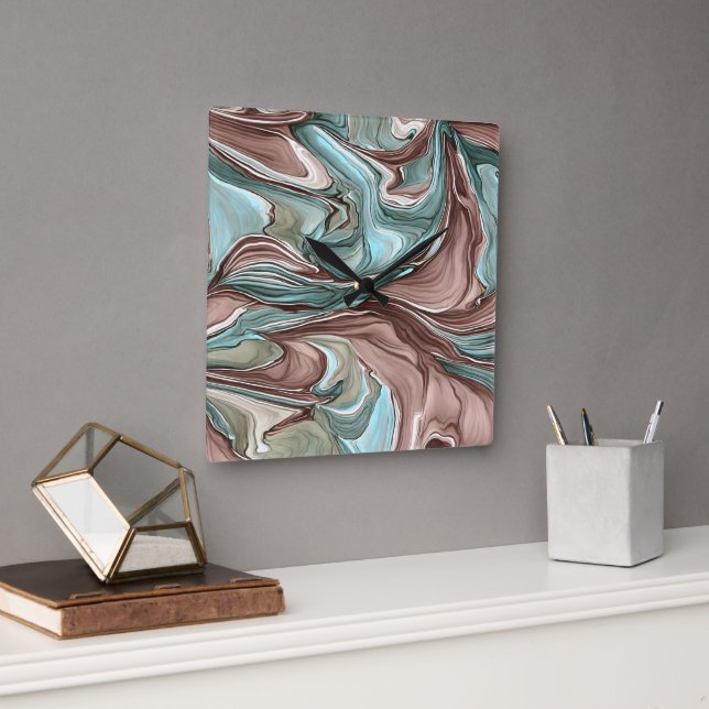 Reloj Cuadrado Baños de Green Blue Mauve White Gold Wall Clock (Oficina)