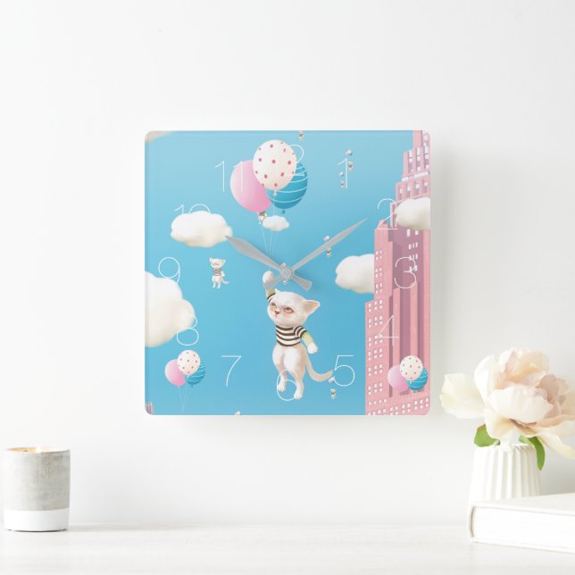 Reloj Cuadrado Bao Bao: Gatitos camino al cielo, fantasía de glob (Hogar)