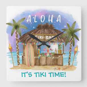 Reloj Cuadrado Bar de Tiki Decoración Tropical