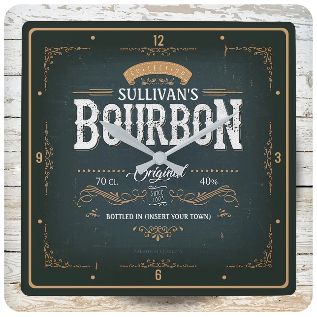 Reloj Cuadrado Bar de Whiskey personalizado para el Viejo Borbón  (Subido por el creador)