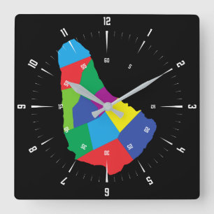 Reloj Cuadrado Barbados Map Square Wall Clock