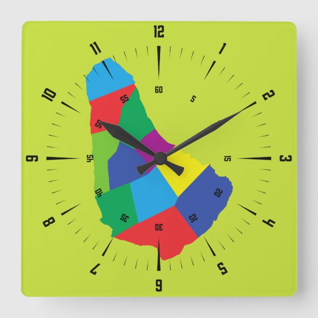 Reloj Cuadrado Barbados Map Square Wall Clock (Anverso)