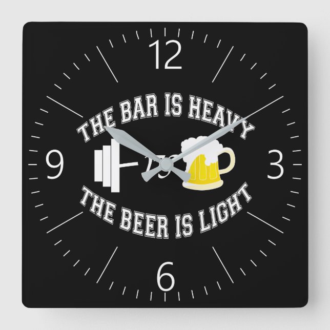 Reloj Cuadrado Barbell frente a cerveza (Anverso)