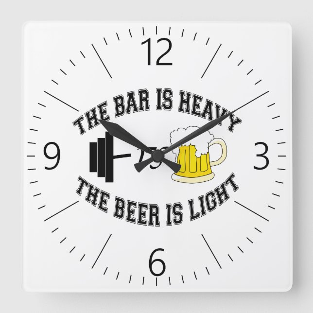 Reloj Cuadrado Barbell vs beer (Anverso)