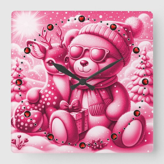 Reloj Cuadrado Bärchen Rehkitz Weihnachten Christmas (Anverso)