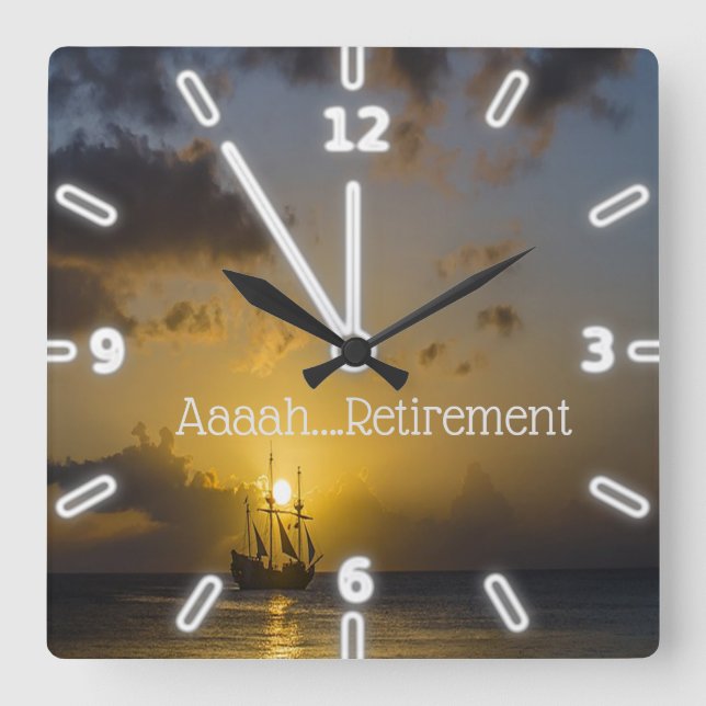 Reloj Cuadrado Barco, atardecer, mar (Anverso)