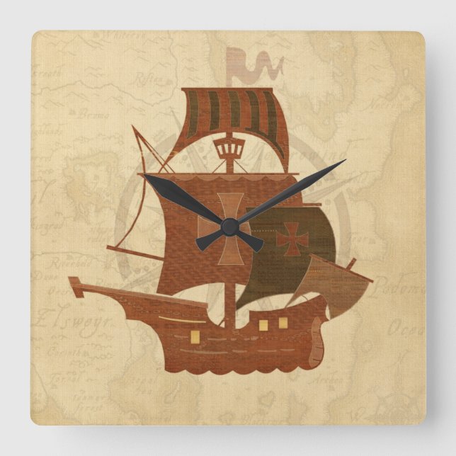 Reloj Cuadrado Barco de misterio pirata (Anverso)