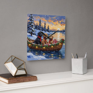 Reloj Cuadrado Barco de Navidad de Bernedoodle Fiesta