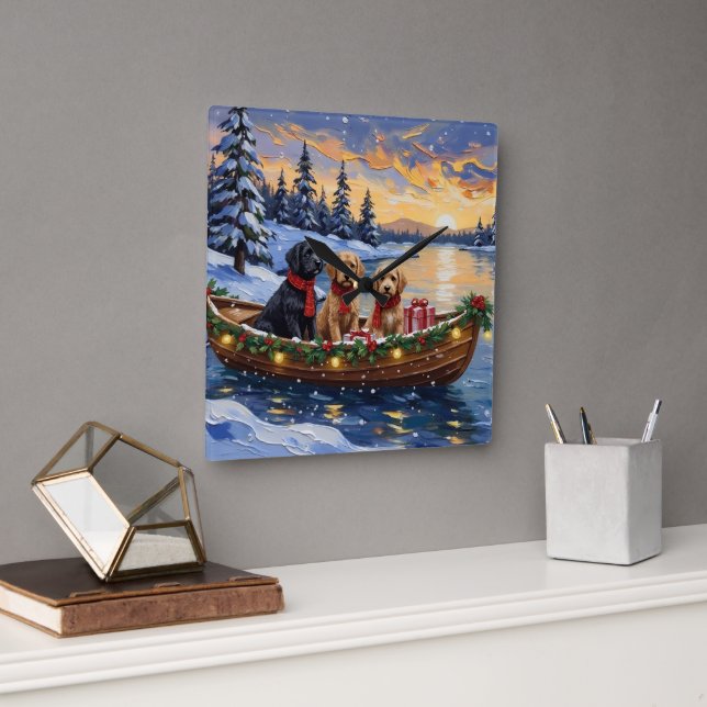Reloj Cuadrado Barco de Navidad de Bernedoodle Fiesta (Oficina)