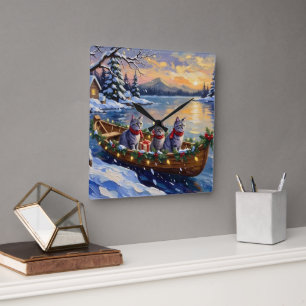 Reloj Cuadrado Barco de Navidad de Gato Azul Oriental Fiesta