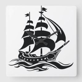 Reloj Cuadrado Barco de Vela de Sombra – Ilustración Oceánica Vin