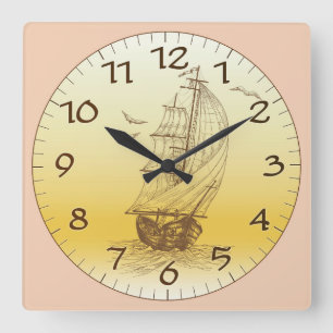 Reloj Cuadrado Barco de vela de tiempo viejo