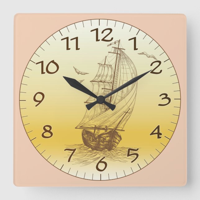 Reloj Cuadrado Barco de vela de tiempo viejo (Anverso)