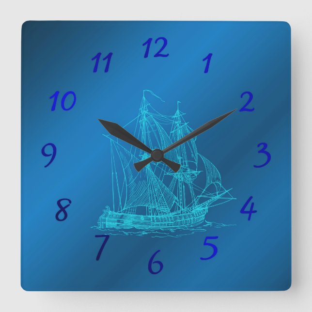 Reloj Cuadrado barco en azul vigila (Anverso)