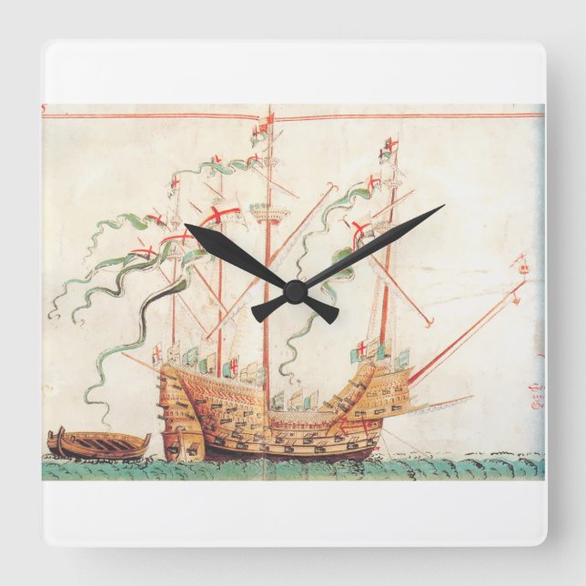 Reloj Cuadrado Barco Naval Medieval (Anverso)