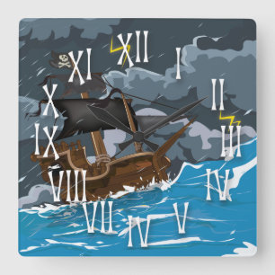 Reloj Cuadrado Barco pirata en tormenta