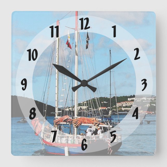 Reloj Cuadrado Barco rojo, blanco y azul en Santo Tomás (Anverso)