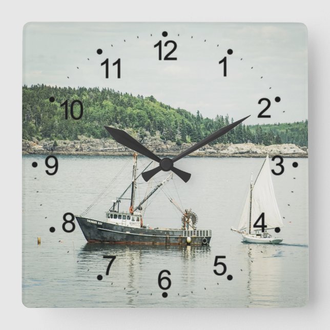 Reloj Cuadrado Barcos acuáticos Coastal Maine Bar (Anverso)