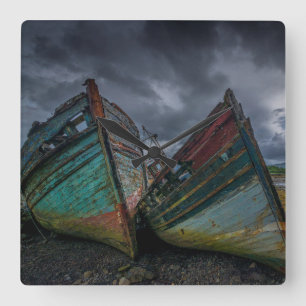 Reloj Cuadrado Barcos de pesca viejos