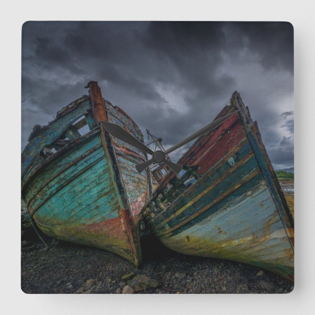 Reloj Cuadrado Barcos de pesca viejos (Anverso)