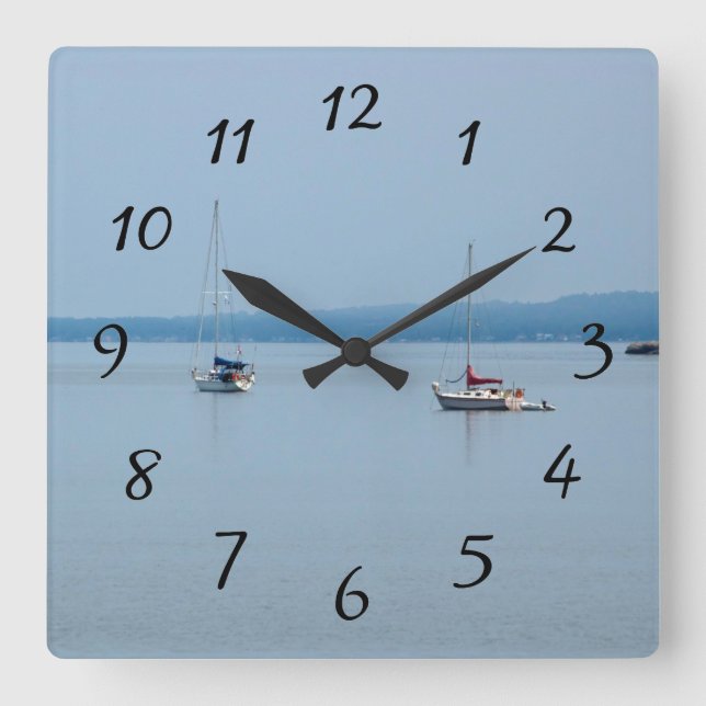 Reloj Cuadrado Barcos de vela en el río (Anverso)