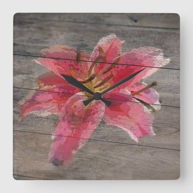 Reloj Cuadrado Barn Board Clock Painted Lily (Anverso)