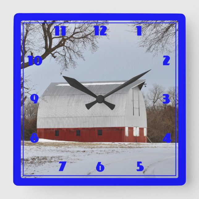 Reloj Cuadrado Barn Rojo de Kansas (Anverso)