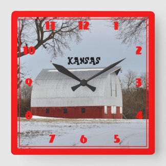 Reloj Cuadrado Barn Rojo de Kansas