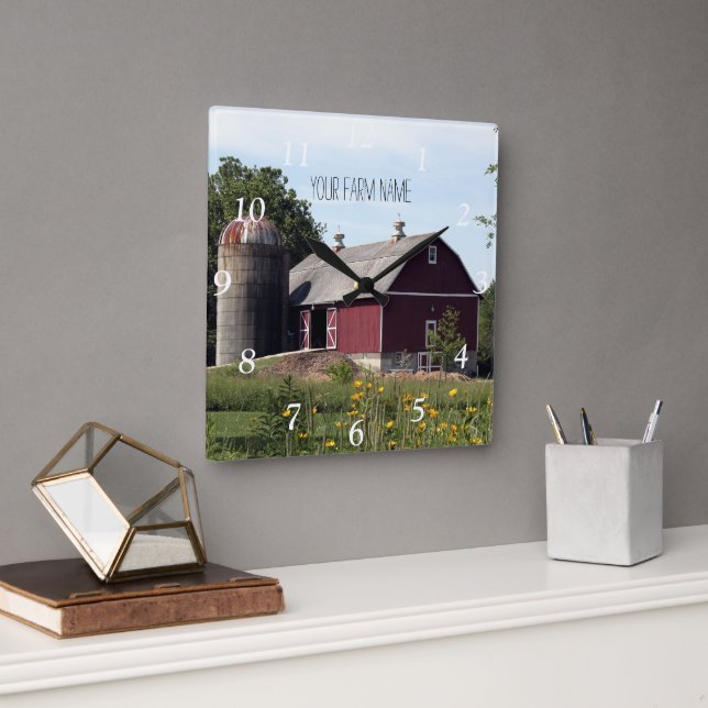 Reloj Cuadrado Barn Rojo y Silo (Oficina)