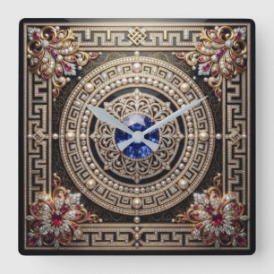 Reloj Cuadrado Baroque Luxury Gemstone & Pearl Sapphire