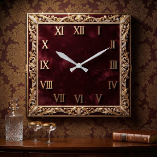 Reloj Cuadrado Baroque Luxury Red Velvet & Gold Diamond Filigree