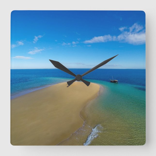 Reloj Cuadrado Barra De Arena Y Dhow | Isla Ibo, Mozambique (Anverso)