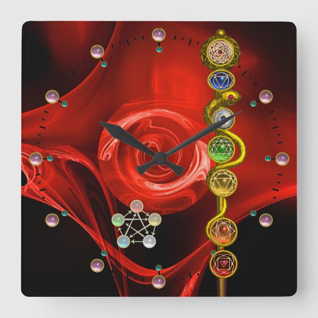 RELOJ CUADRADO BARRA DE ASCLEPIUS 7 CHAKRAS, YOGA, ENERGÍA (Anverso)