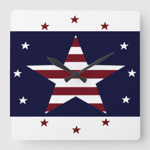 RELOJ CUADRADO BARRAS Y ESTRELLAS WALLCLOCK PATRIÓTICO