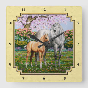 Reloj Cuadrado Barrio Gris de manzana Mare Palomino Foal